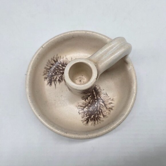 Vintage Ceramic Chamberstick Candle Holder Handle & Rustic Brown Pinecone Design - Picture 7 of 7